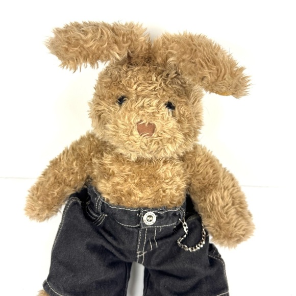 Vintage Build A Bear Brown Rabbit Furry Plush Stuffed Animal w/ Jeans Chain 19” - Picture 2 of 9